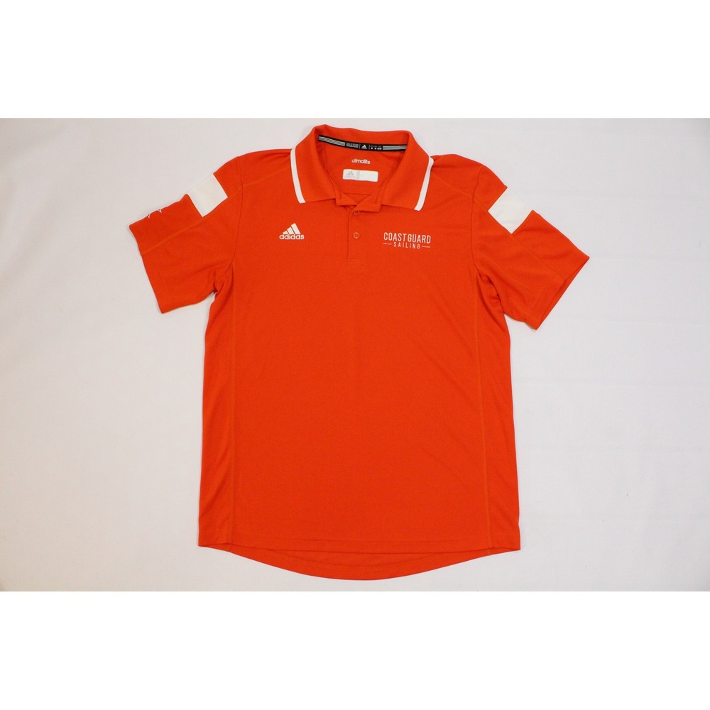 Adidas Men Orange Coast Guard Sailing Climalite Polo Shirt Medium Short Sleeve